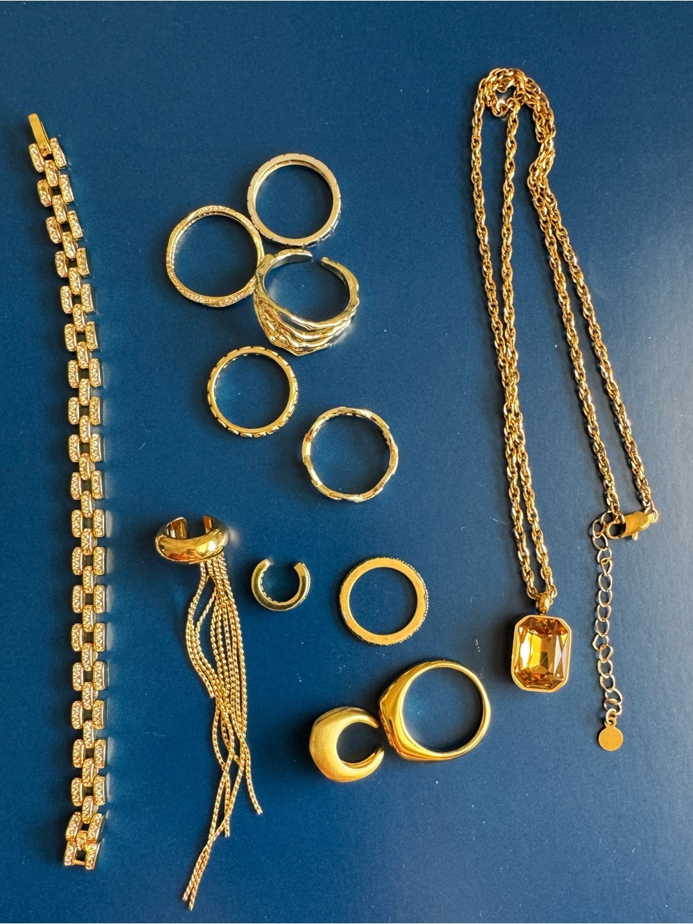 Gold Tone and Sterling Mixed Rings and Necklace bundle
